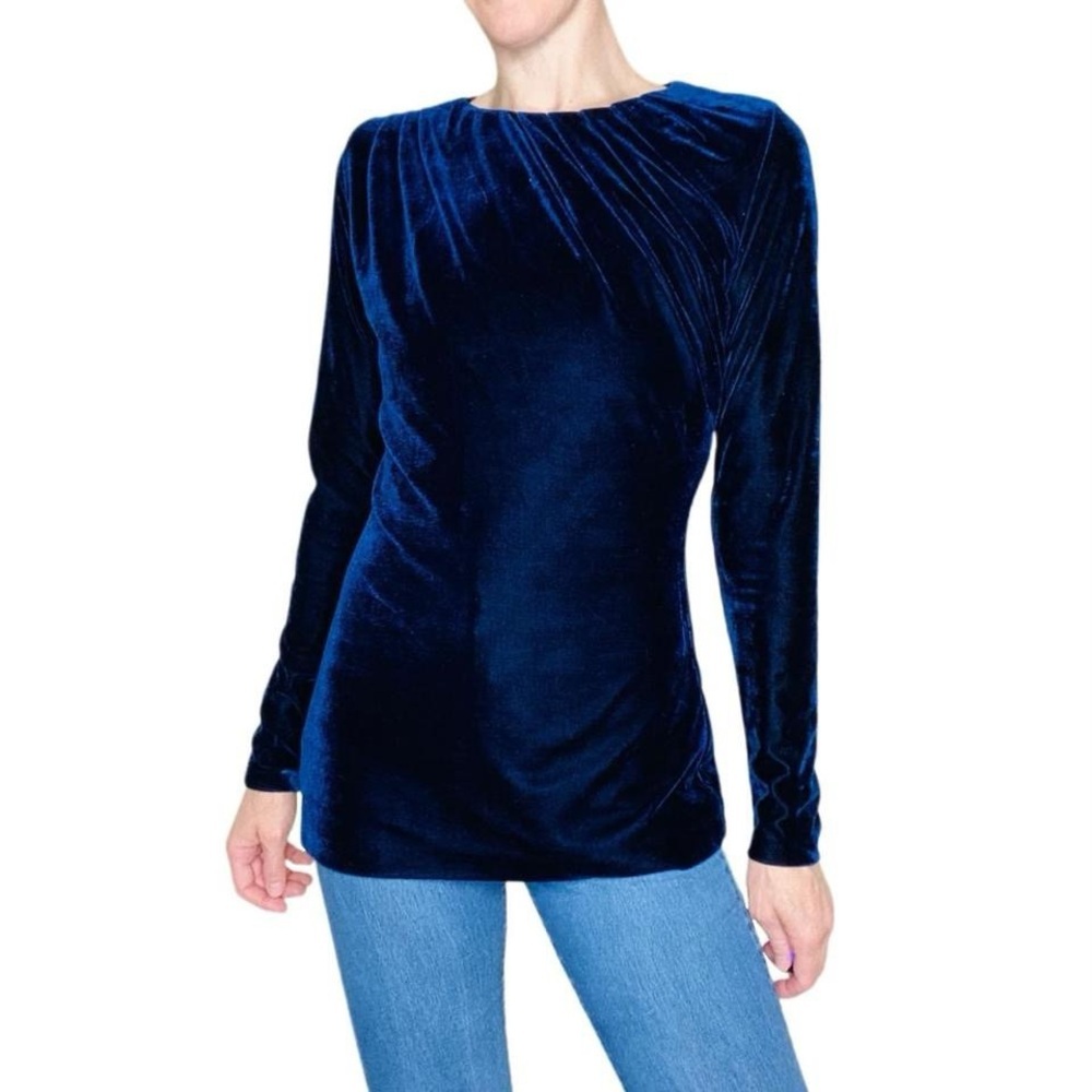 Reiss Blue Velvet Zip Up Glam Party Bohemian Blouse